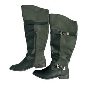 Green Knee-High Equestrian Riding Boots Faux Suede Womens Sz US 10/ UK 8/ EUR 41